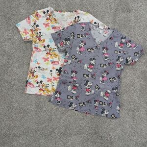Lot Of 2 DISNEY Mickey & Minnie Mouse Scrub Tops Size XS